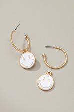Load image into Gallery viewer, Smiley face charm hoop earrings
