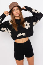 Load image into Gallery viewer, Long Sleeve Crop Sweater with Daisy Pattern
