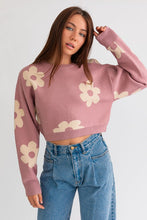 Load image into Gallery viewer, Long Sleeve Crop Sweater with Daisy Pattern
