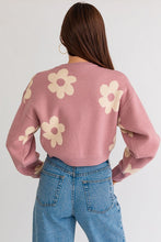 Load image into Gallery viewer, Long Sleeve Crop Sweater with Daisy Pattern
