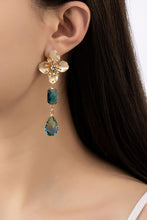 Load image into Gallery viewer, Flower stud earrings with aquamarine drops
