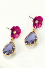 Load image into Gallery viewer, Fuchsia  flower stud earrings with gem stone drop
