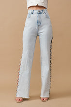 Load image into Gallery viewer, Cut Out At Side w/ Jewel Trim Stretch Denim Jeans
