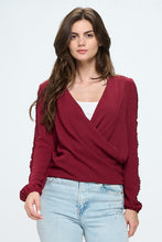Load image into Gallery viewer, Surplice long sleeve with lace insert blouse
